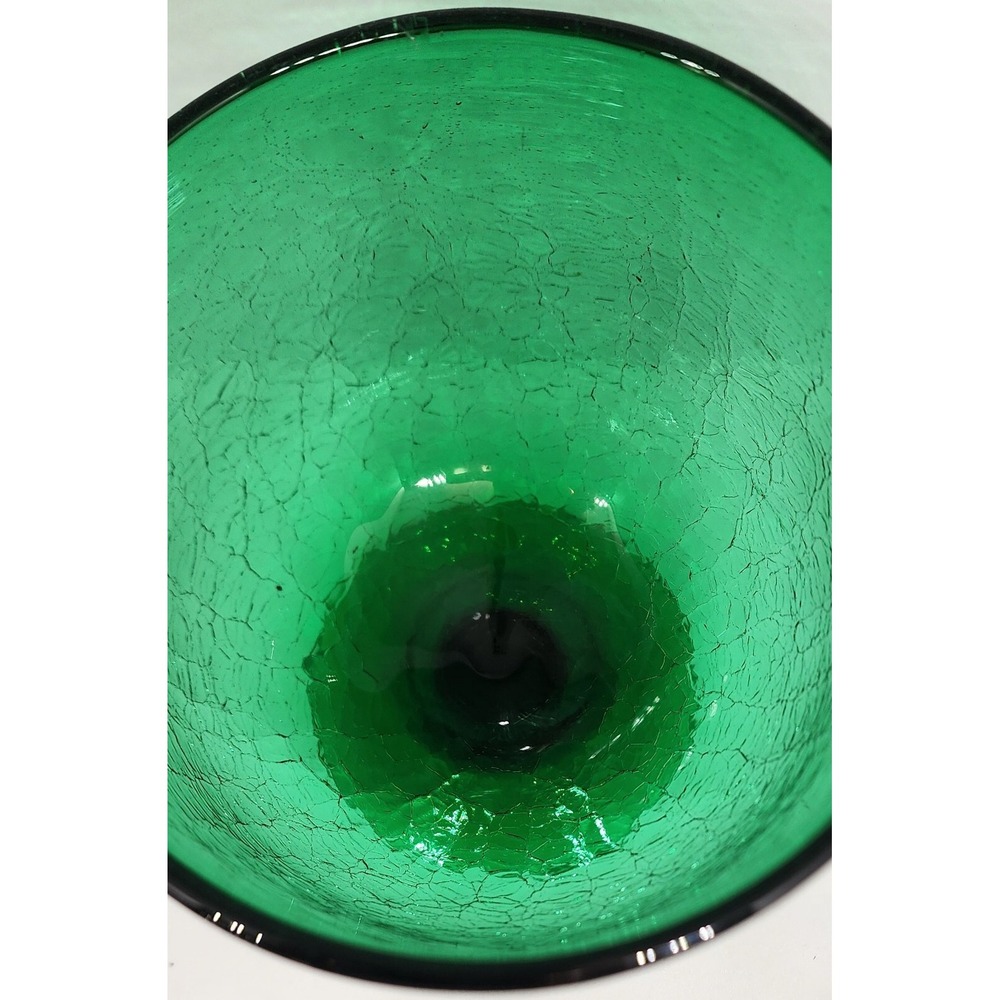 Vintage Hand‎ Blown Emerald Green Crackle Glass Footed Pedestal Vase 6.25 In - Picture 2 of 6